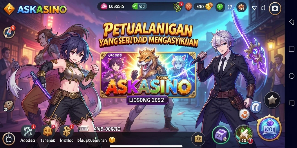 Tampilan gameplay <strong>ASKASINO</strong> yang penuh warna dan karakter yang menarik.