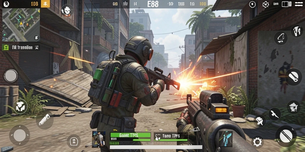 Screenshot E88 menampilkan aksi seru dalam gameplay TPS.