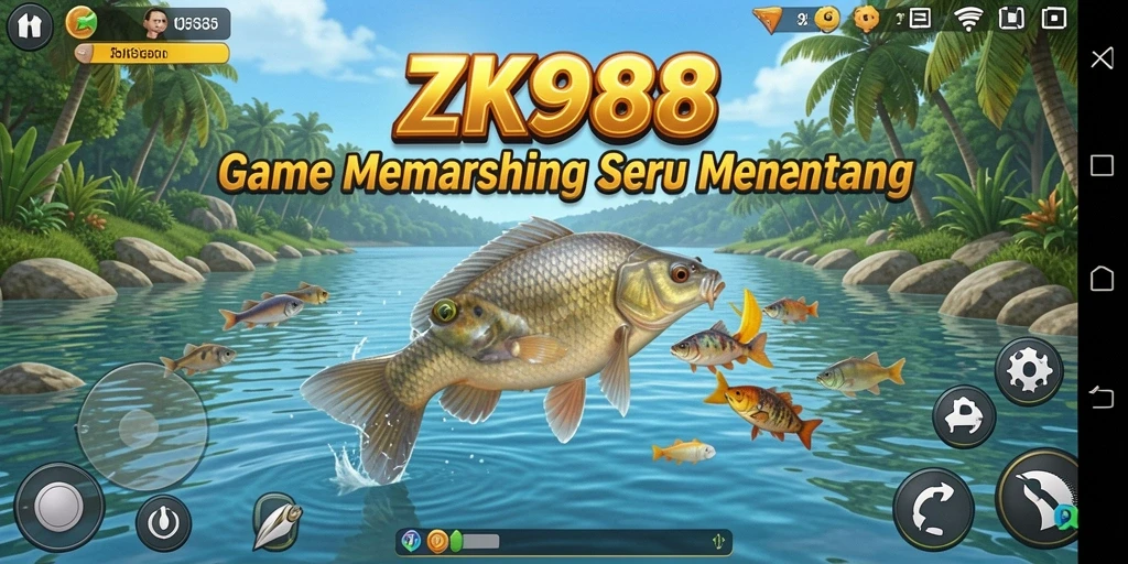 Gameplay menarik dalam ZK988 saat menangkap ikan di berbagai lokasi.